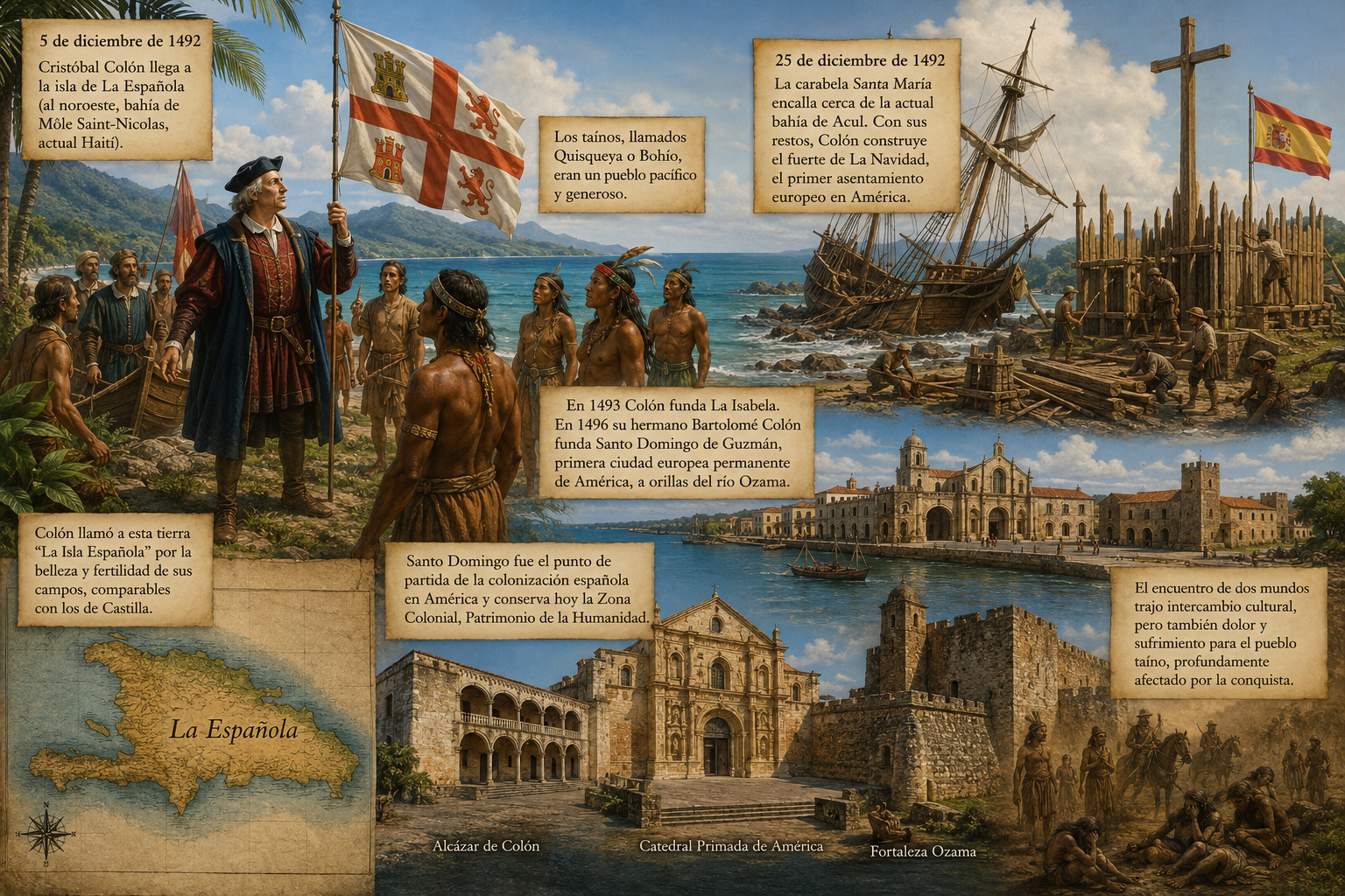 La llegada de Cristóbal Colón a la isla de Santo Domingo
